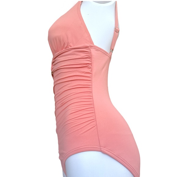 NWOT Michael Kors Women's Logo Ring Shirred Maillot One-Piece baby pink size 6 - Picture 6 of 6